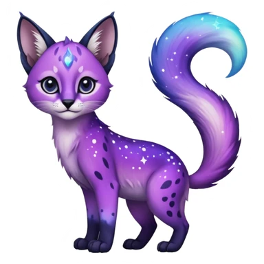 Colorful black-violet-indigo-purple-gradients nebulae nebula starry galactical shiny white-stars-spotted glorious iridescent divine exotic cute cool beautiful realistic caracal-civet-sergal-oncilla-animal-Fakémon-hybrid-fursona (full body) sticker