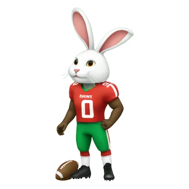 Football player in red and Green with a White rabbit  sticker