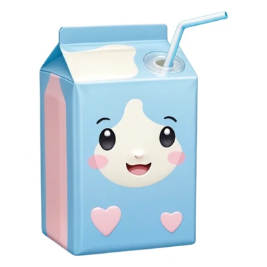 Cute Kawaii Milk Carton, small and boxy, bright pastel blue and white, blushing cheeks, a tiny straw poking out, soft glowing highlights, adorable farm-fresh cuteness! sticker