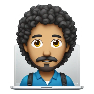 no glasses, Mexican school IT technician with apple laptop and with curly hair and mustache and beard  sticker