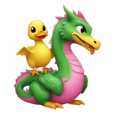 pink and green colored dragon with a baby duck  sticker