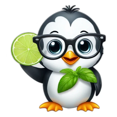 baby penguin with big glasses drinking mojito sticker