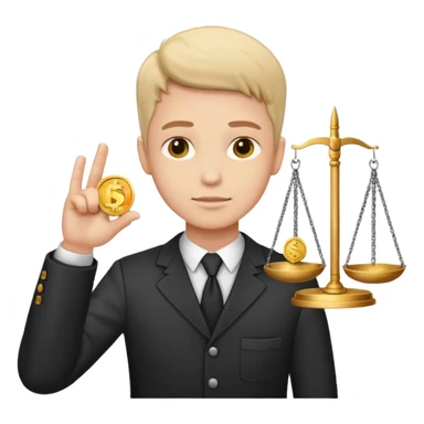 A serious person balancing a coin and legal scale emoji sticker