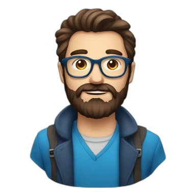 Man met dunne baard, donkerbruin haar, bril en blauwe ogen sticker