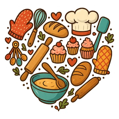 heart with a cooking and baking theme sticker
