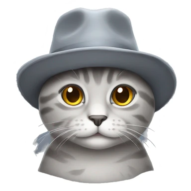 Grey cute cat with a hat sticker