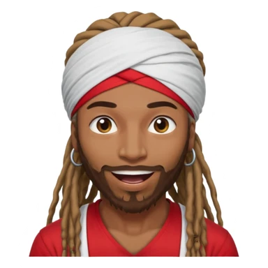 Brownskin man with long dreadlocks 
red t-shirt 
white turban 
in love eyes
his eyes mouth open  sticker