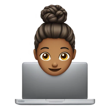 hair bun behind a laptop sticker