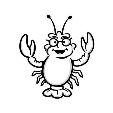 senior lobster with white hair and glasses, elderly lobster character with white eyebrows and whiskers, wearing round glasses sticker