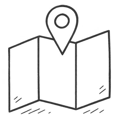 hand drawn outlined map with a pin icon sticker