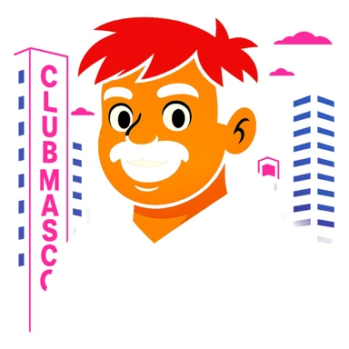 Change any visible text from 'Hotel' to 'Club Mascot', keep the vibrant toon style, neon city background, and all other details the same sticker