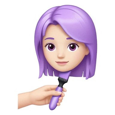 pastel purple hand holding a pastel purple hair brush, Apple iOS style emoji sticker