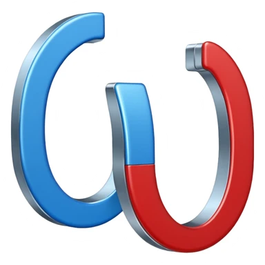 Horseshoe magnet emoji-style, vertical, split in half: left blue with “S”, right red with “N”, clean background.
 sticker