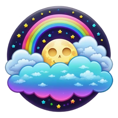 Beveled button with Neon rainbow colored damask style full moon with stars and clouds in the center sticker