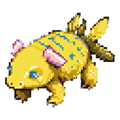 yellow Minecraft axolotl, authentic blocky style and proportions, pixel art sticker