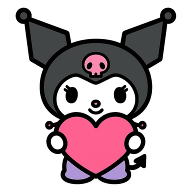Kuromi holding a heart sticker