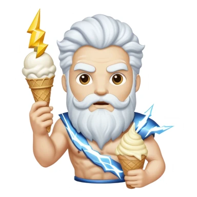 Zeus with a white ice cream cone and a lightning bolt sticker
