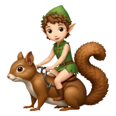 tiny forest elf short tight curly brown hair riding squirrel sticker
