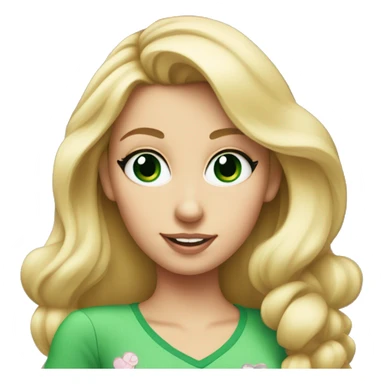 blonde woman with green eyes and cute shirt wearing minnie mouse ears sticker