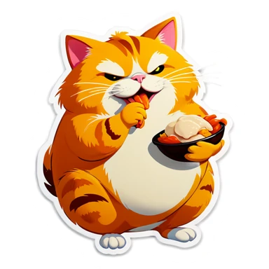 fat cat eating chicken sticker