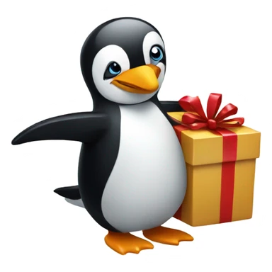 Christmas penguin with a gift sticker