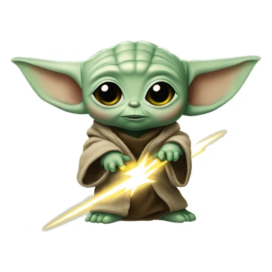 baby yoda holds a lightning bolt sticker