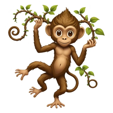 A fantasy creature with bare human feet, twisted vine-like root legs extending upward, and a cheeky monkey face at the top sticker