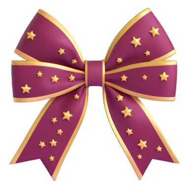 sparkly burgundy bow with gold outline and stars, confetti burst background sticker