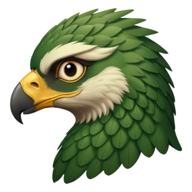 close up looking at the side profile of the face of a green hawk that is looking away from the camera sticker