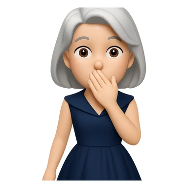 Add a retro cocktail dress to the character and make her hand fully cover her mouth. The style should resemble the original emoji style with a transparent background. sticker