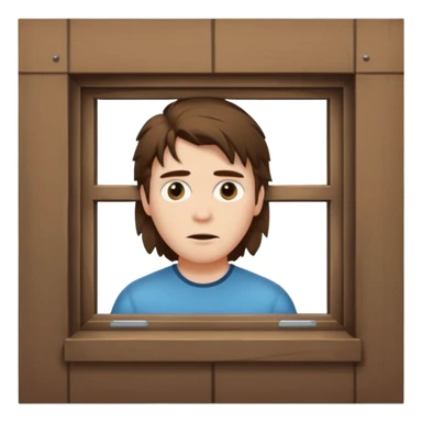 Guy with mullet brown hair creepy peeking through closed window sticker