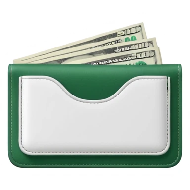 white wallet with dark green details, white dollar bills with dark green elements sticking out, minimalism sticker