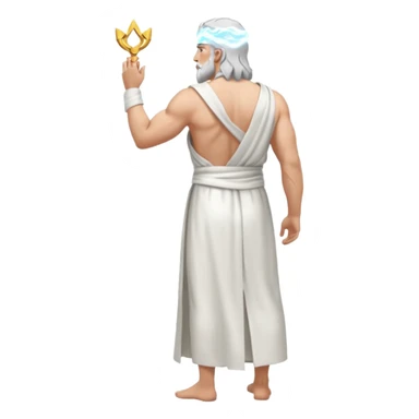 fullbody silverhair shirtless god ZEUS, white robe over shoulder, standing still backview sticker