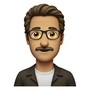 man with glasses and long brown hair and mustache  sticker