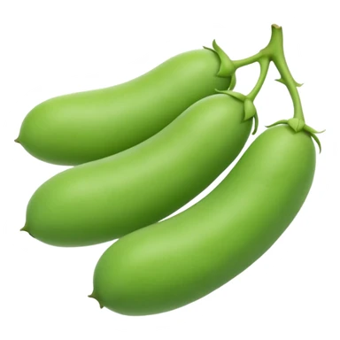 fresh fava beans, two or three, bright green, out of pod, soft curved, smooth matte, plump, tender, size and contour variation, optional open pod, no bowl, plate, cooking elements, or faces, clean 3D, soft shadows, transparent background, emoji scale sticker