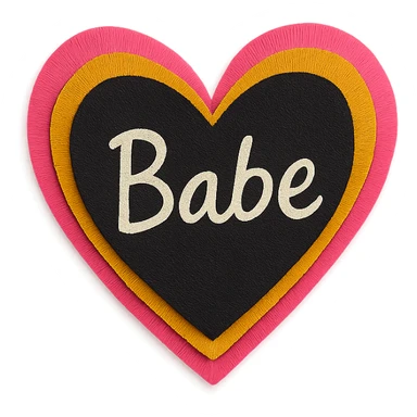 the word 'Babe' in white handwriting across a black heart, paper craft style, high contrast sticker