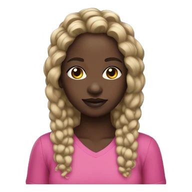 Darkskin girl with short bohoo braids until hair shoulders wearing a bright pink shirt with long lashes sticker