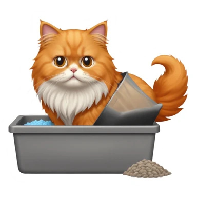 Orange Persian cat pooping in a litter box sticker