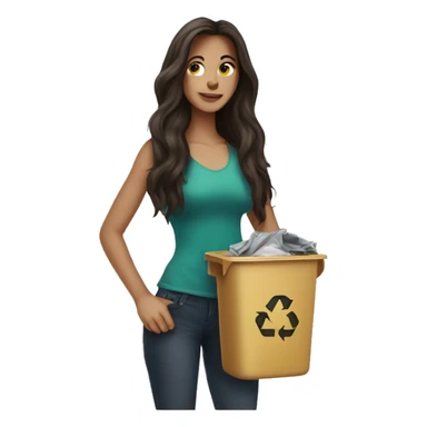 Beautiful brunette long haired woman taking out the trash sticker