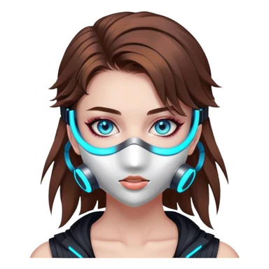 neon cyberpunk style 
girl with brown hair and blue eyes wearing a mask sticker