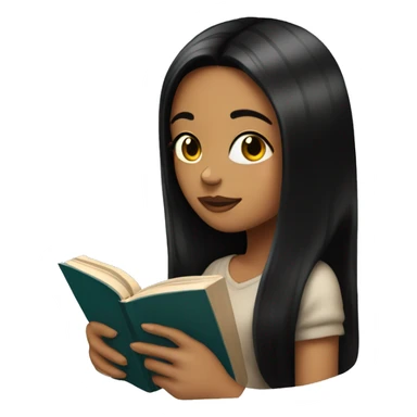 Girl with long straight black hair, tattoos and reading a book in black  sticker