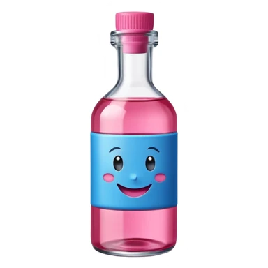 Smiling bottle of oil blue top pink outside with logo that says berry oil sticker
