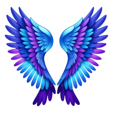 crystal angel wings with black feather tips, accented with purples and blue, emoji style sticker