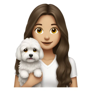 Brunette long haired girl with white maltipoo sticker