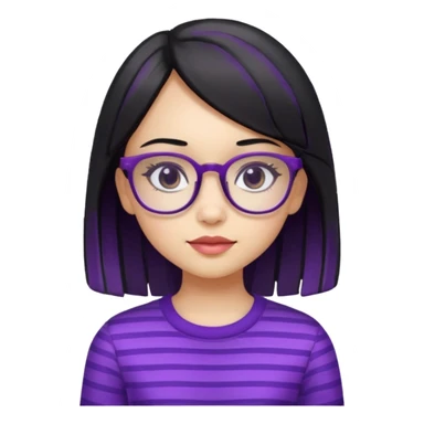 chica bonita con ligero cabello negro con rayas moradas que llega hasta los hombros con lentes cuadrados de estatura pequeña sticker