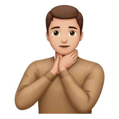 Guy crossing his hands holding his neck sticker