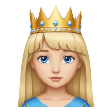 simple Blonde girl with bangs and blue eyes, and a simple crown sticker