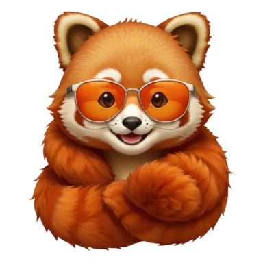 A red panda with no eyes, shades on and smiling sticker