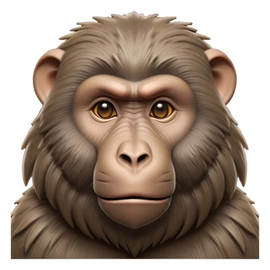 Cinematic Noble Baboon Portrait Emoji, Poised and regal, with a robust, muscular build and a richly textured Fur of earthy browns, deep-set soulful eyes with a mischievous glint, Simplified yet sharp and sophisticated features, highly detailed, glowing with a warm, dignified glow, high shine, intelligent and bold, stylized with an air of untamed urban majesty, focused and attentive, soft glowing outline, capturing the essence of a watchful and confident primate, so majestic it feels as though it could stride out of the screen with effortless authority! sticker