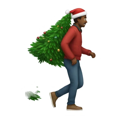 A man walking with a christmas tree on his back  sticker